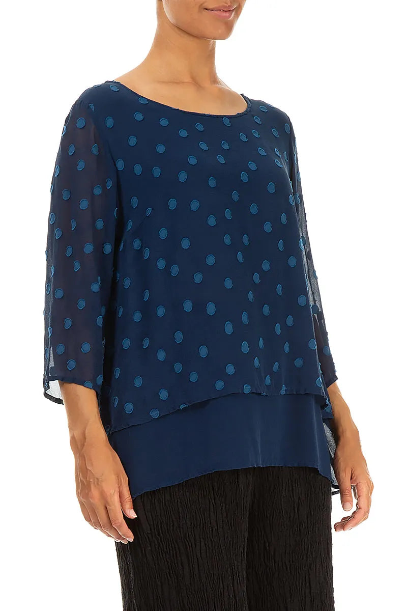 Layered Dotty Royal Blue Silk Blouse 3