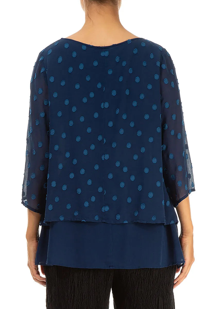 Layered Dotty Royal Blue Silk Blouse 2