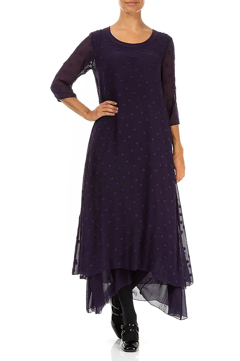 Layered Dotty Royal Purple Silk Dress 4