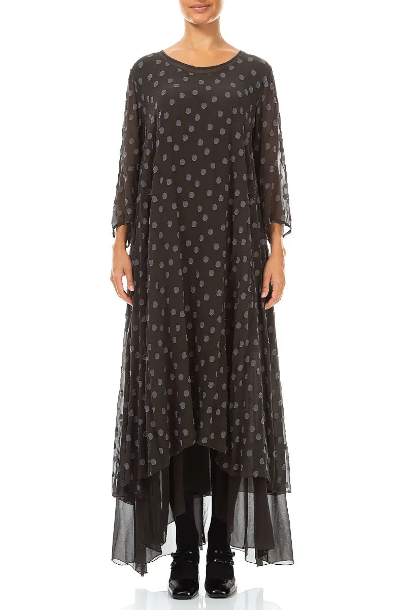 Layered Dotty Warm Charcoal Silk Dress – grizas.com