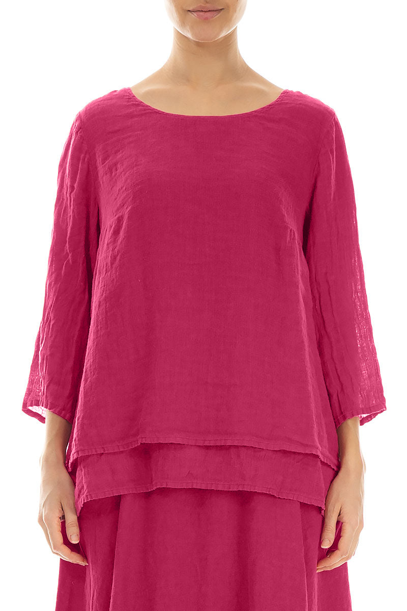 Layered Fuchsia Gauze Linen Blouse 1