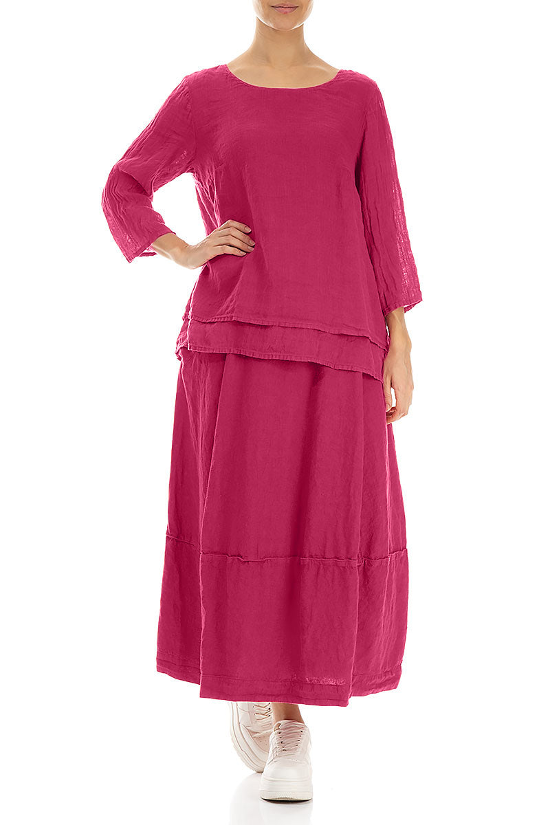 Layered Fuchsia Gauze Linen Blouse 4
