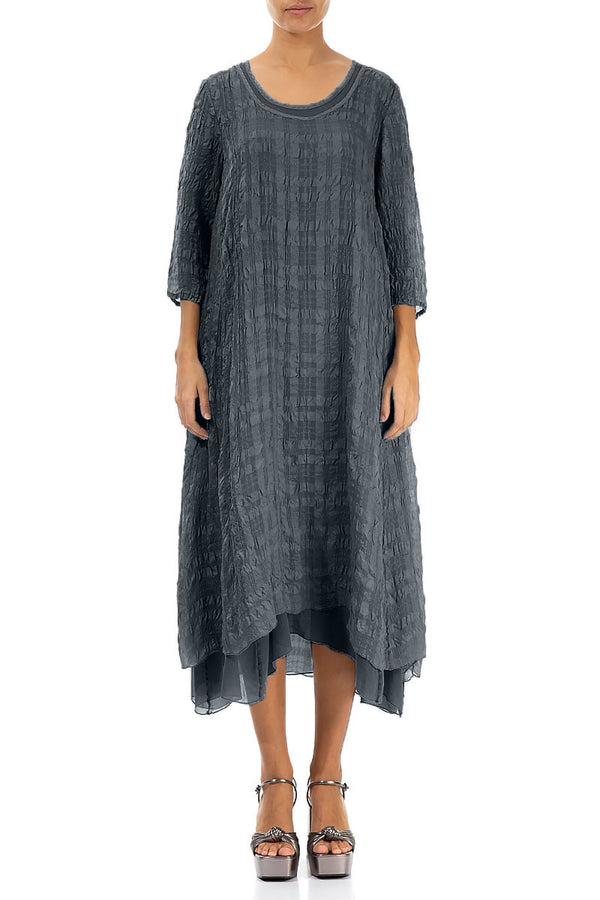 Layered Graphite Textured Light Silk Dress 1