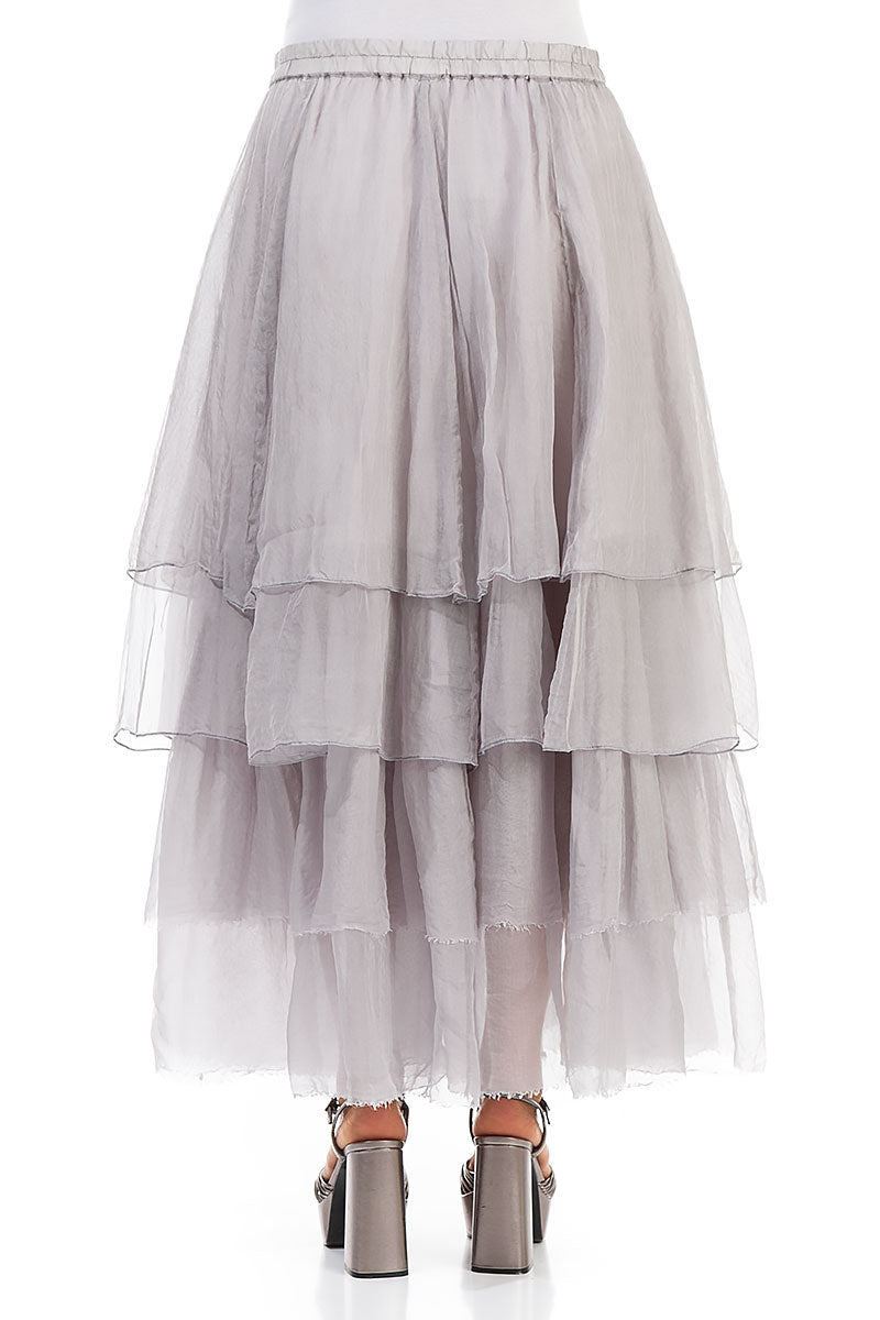 Layered Lilac Grey Silk Chiffon Maxi Skirt