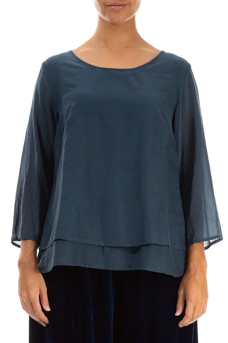Layered Midnight Blue Silk Cotton Blouse 1