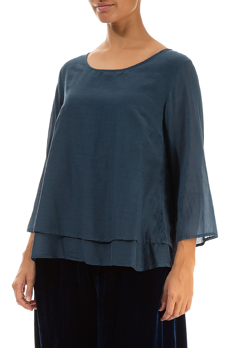 Layered Midnight Blue Silk Cotton Blouse 3
