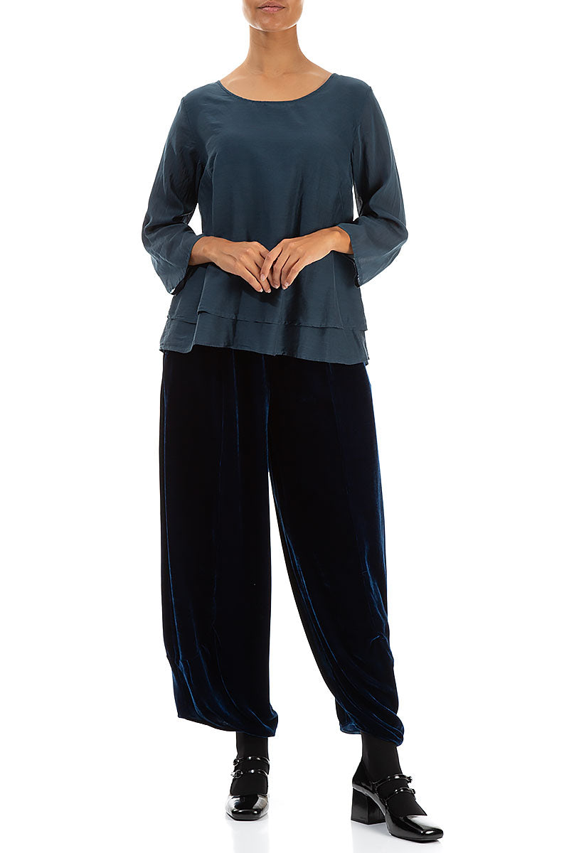 Layered Midnight Blue Silk Cotton Blouse 4