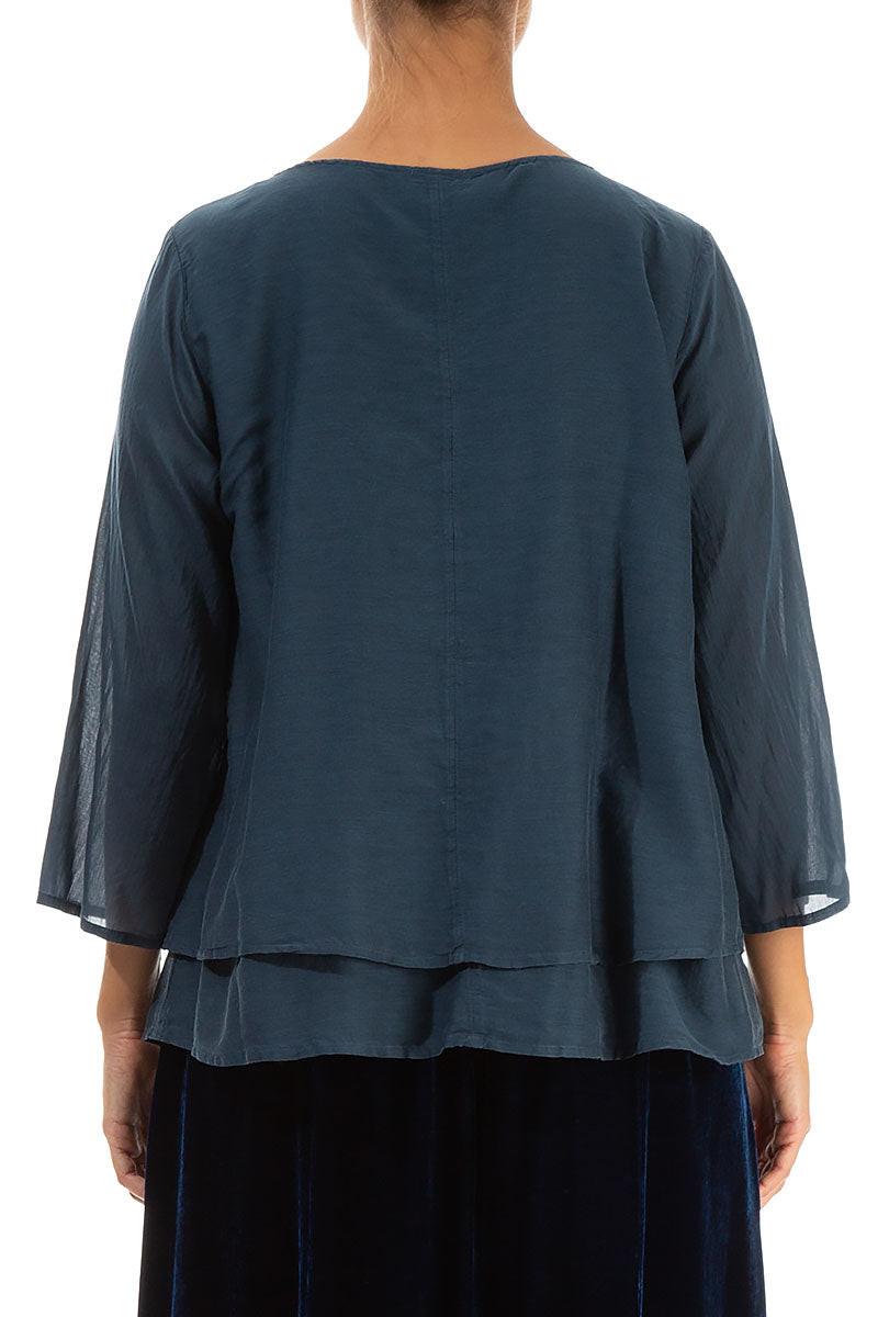 Layered Midnight Blue Silk Cotton Blouse 2