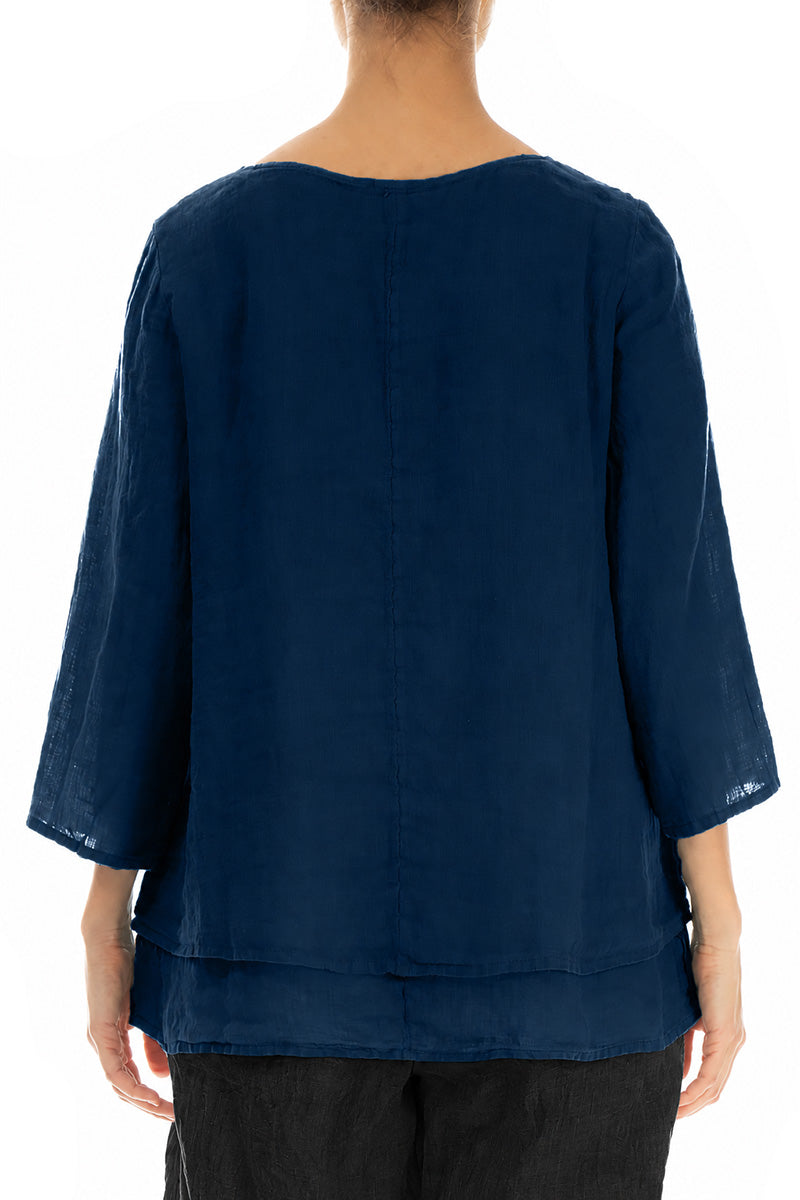 Layered Navy Gauze Linen Blouse 2