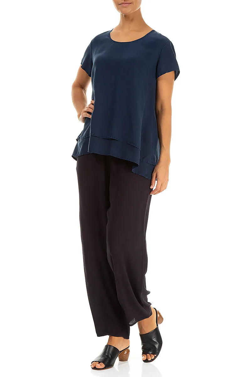 Layered Navy Pure Silk Blouse 4