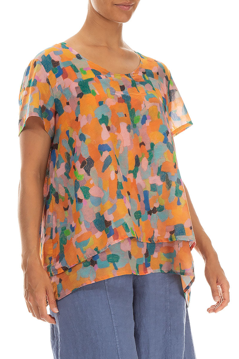 Layered Orange Burst Silk Cotton Blouse 3