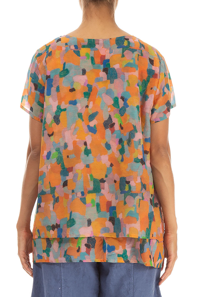 Layered Orange Burst Silk Cotton Blouse 2