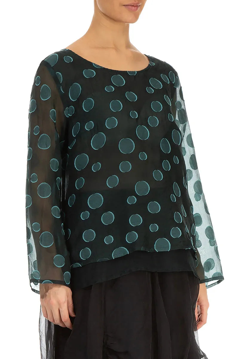 Layered Peacock Bubbles Silk Blouse 4