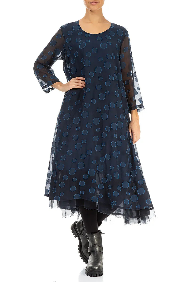 Layered Royal Blue Bubbles Silk Dress 4
