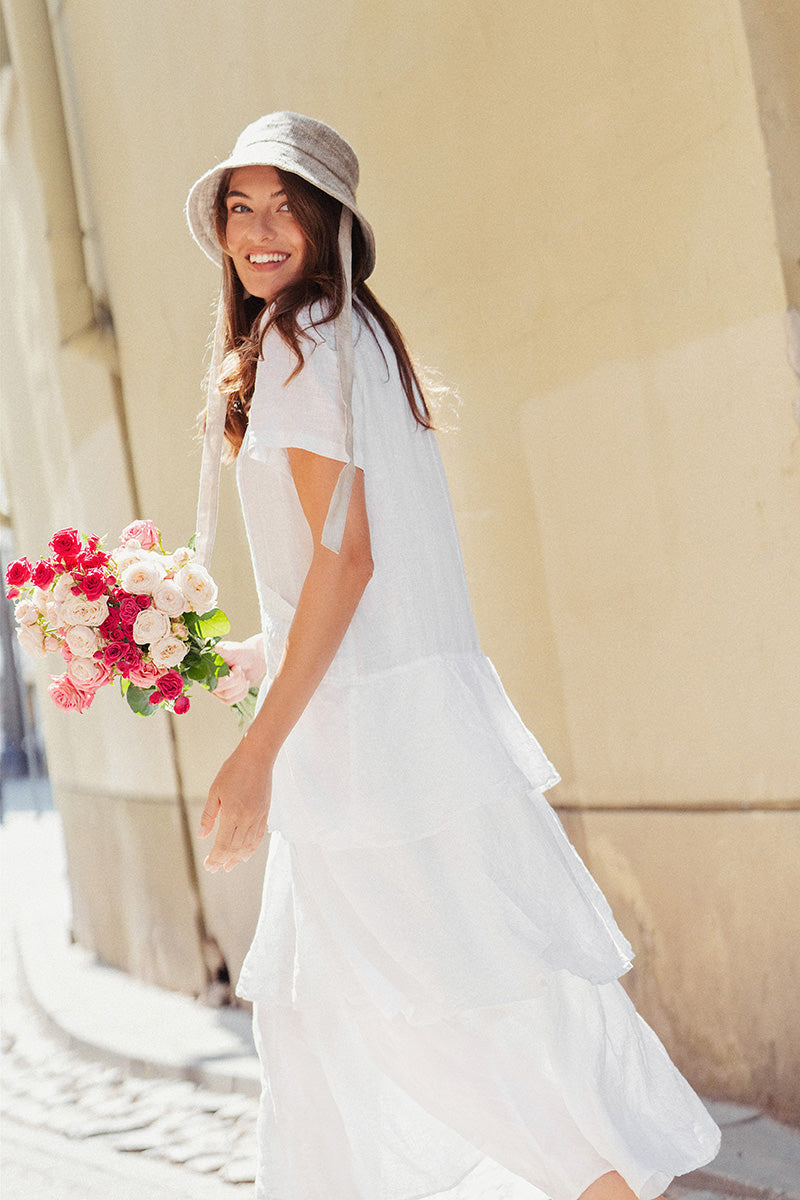 grizas linen dress Buttoned Greige Check Linen Dress M