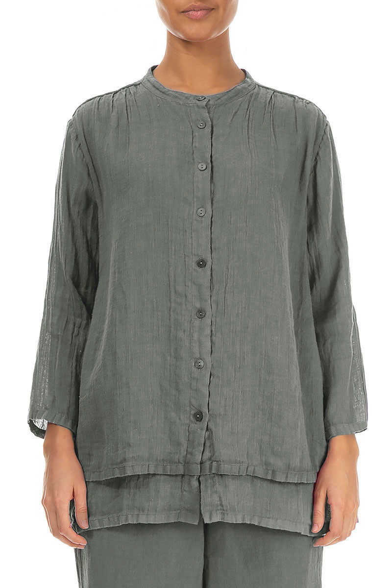 Layered Sage Gauze Linen Shirt