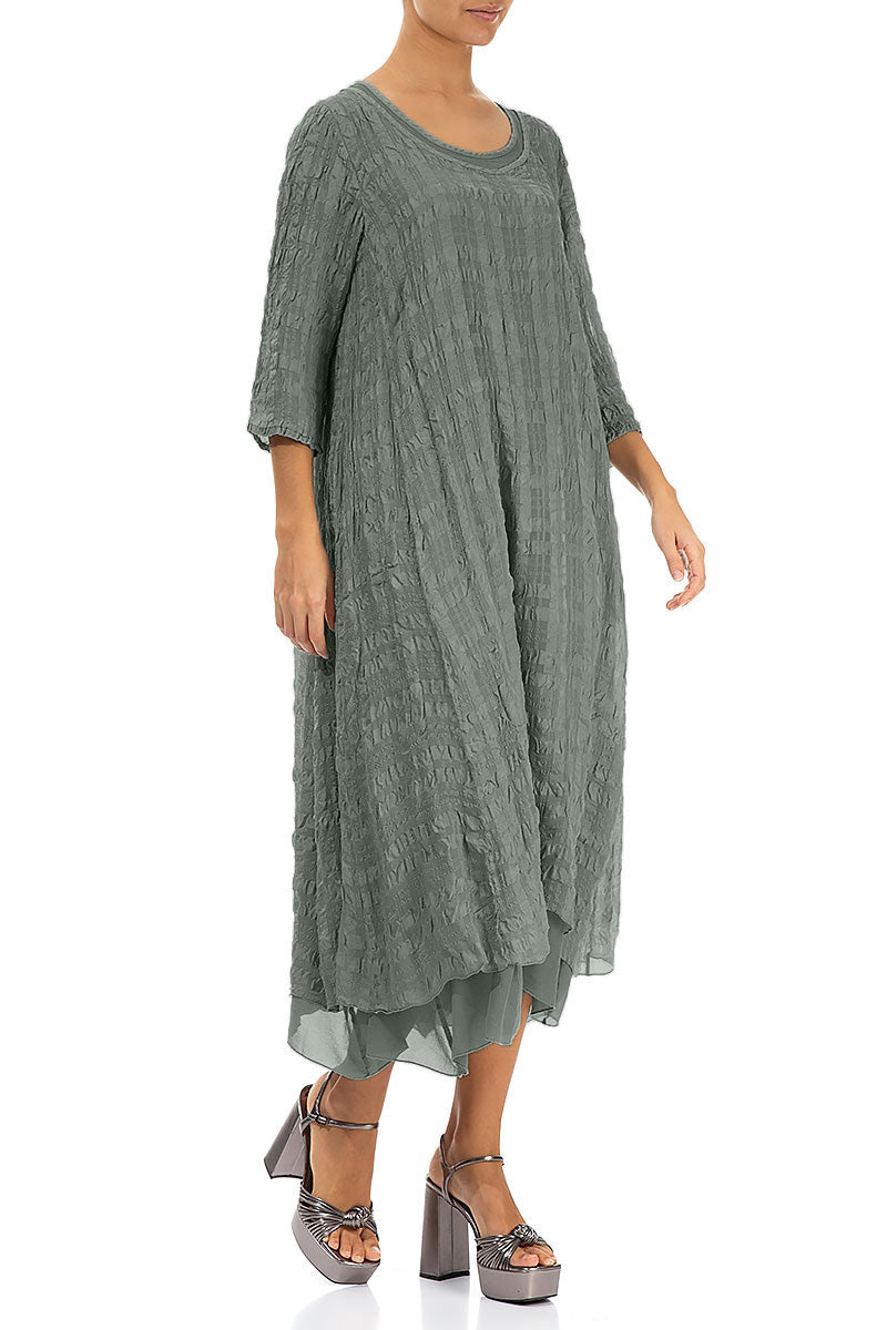 Layered Sage Textured Light Silk Dress 3