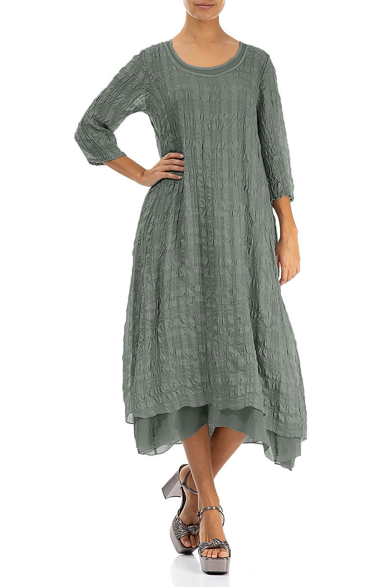 Layered Sage Textured Light Silk Dress 4