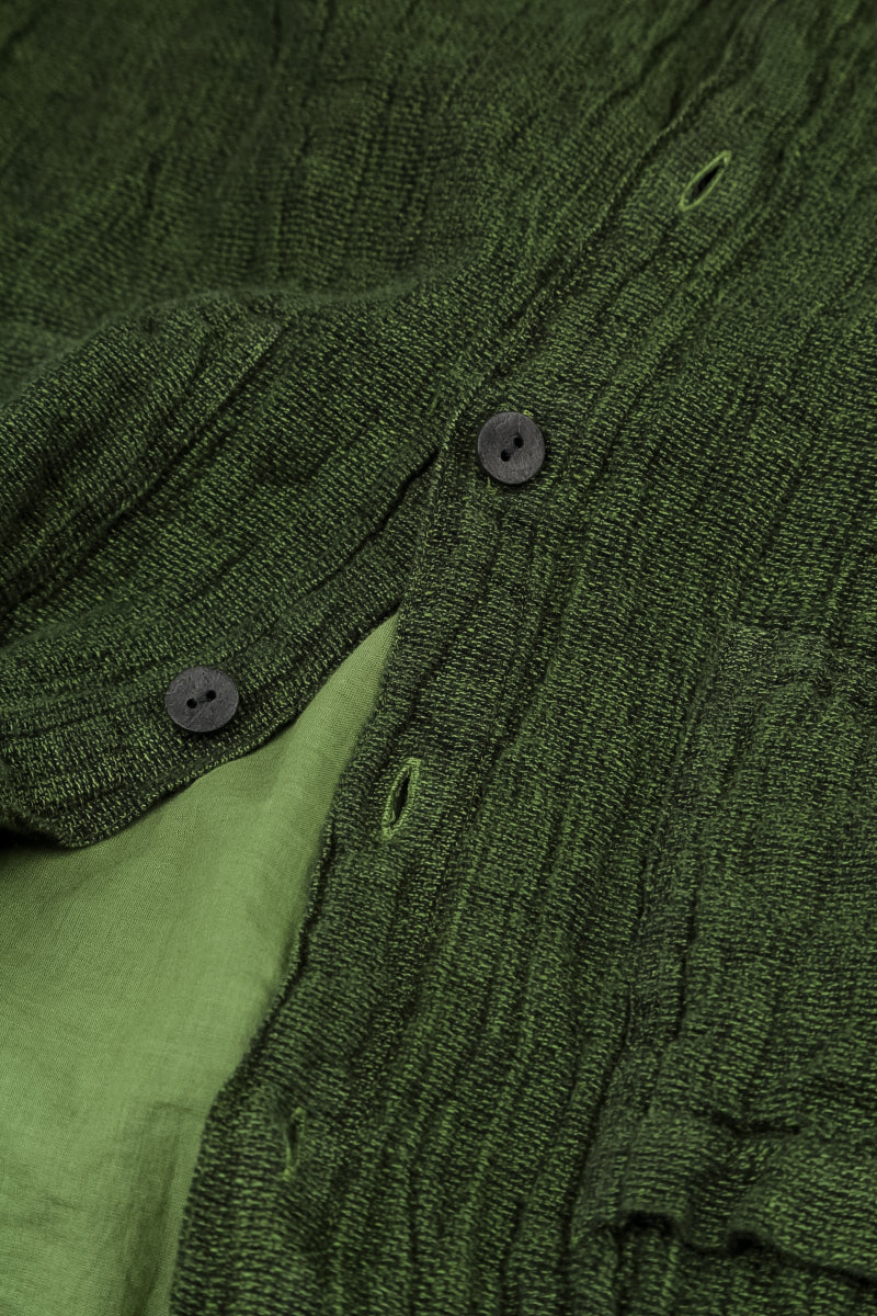 Layered Shamrock Green Mélange Linen Shirt