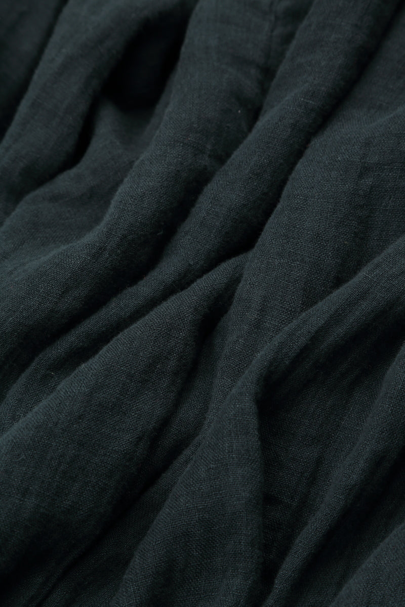 Layered Short Sleeves Graphite Gauze Linen Blouse 5