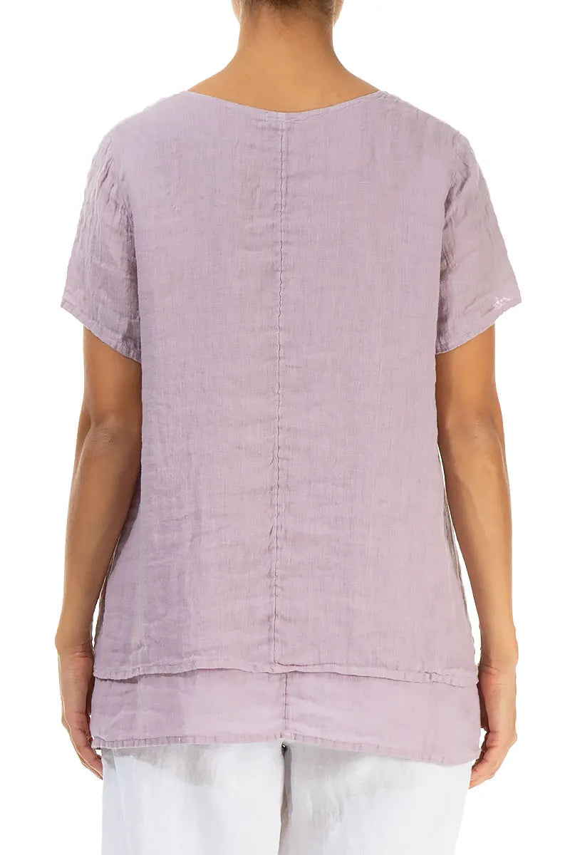 Layered Short Sleeves Lilac Gauze Linen Blouse 2