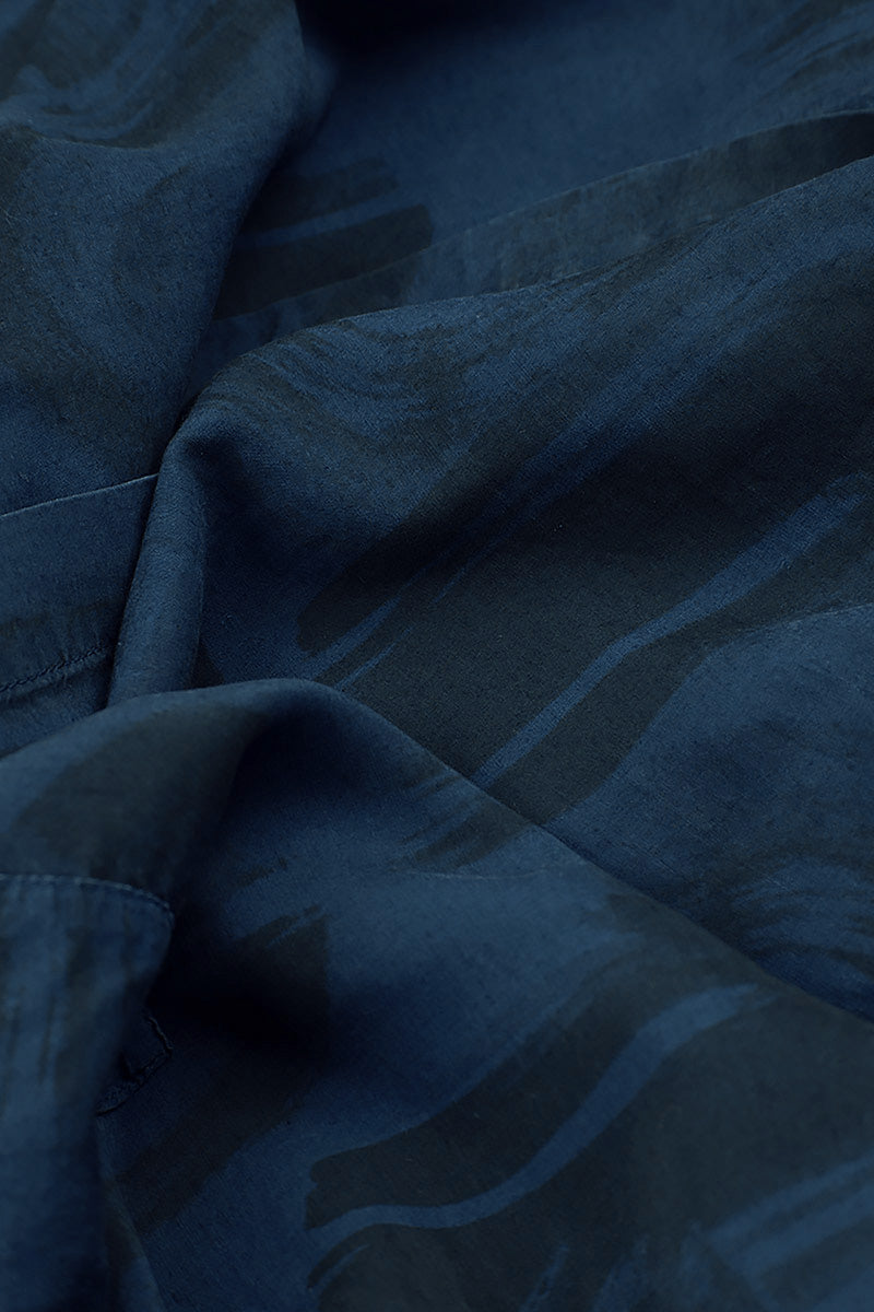 Layered Side Navy Paintwave Silk Bamboo Dress 6