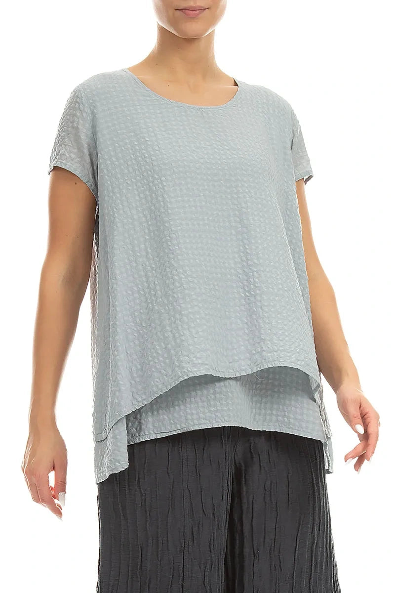 Layered Silver Grey Textured Silk Blouse 3