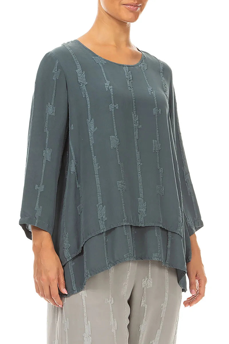Layered Slate Raised Textured Silk Blouse 3