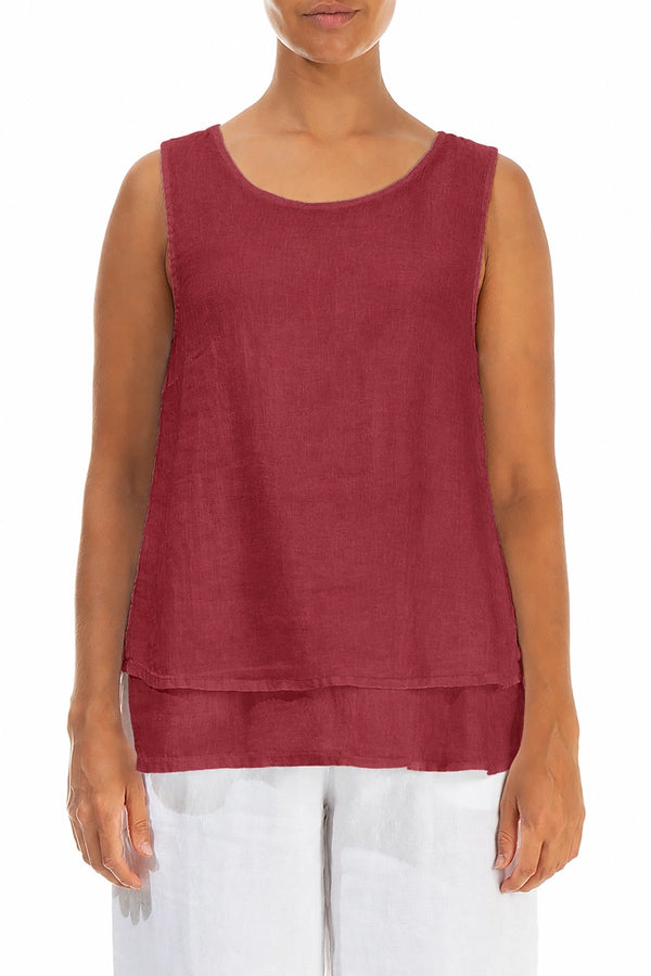 Layered Sleeveless Antique Ruby Gauze Linen Top 1