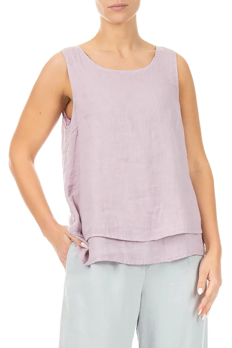 Layered Sleeveless Lilac Gauze Linen Top 3