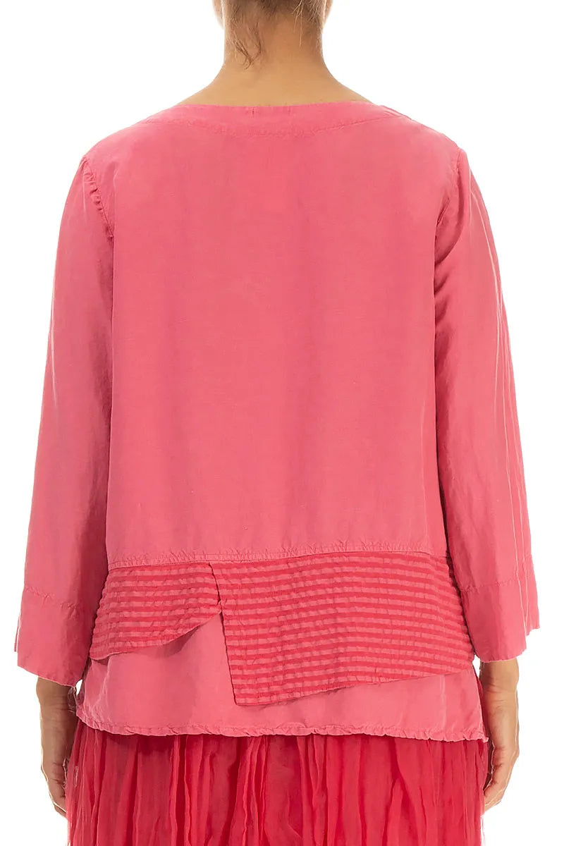 Layered Textured Hem Raspberry Silk Linen Blouse