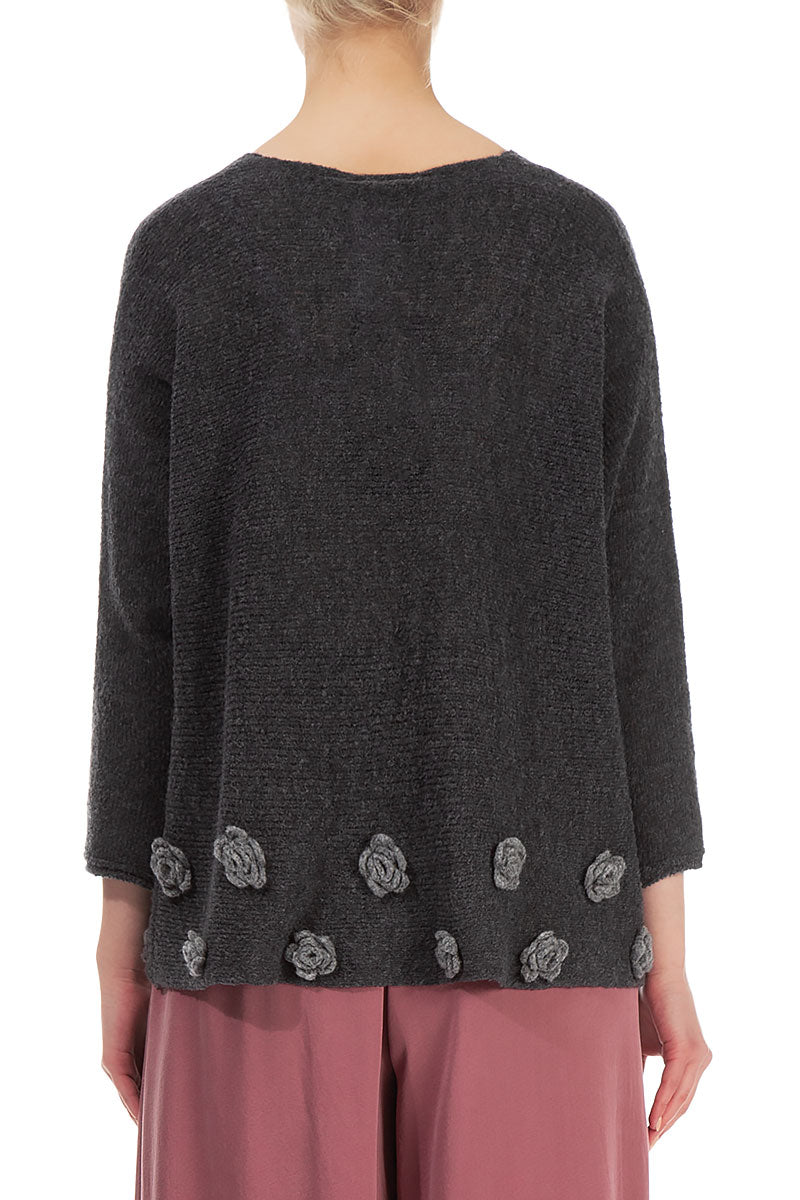Light Flowers Dark Grey Wool Sweater 2