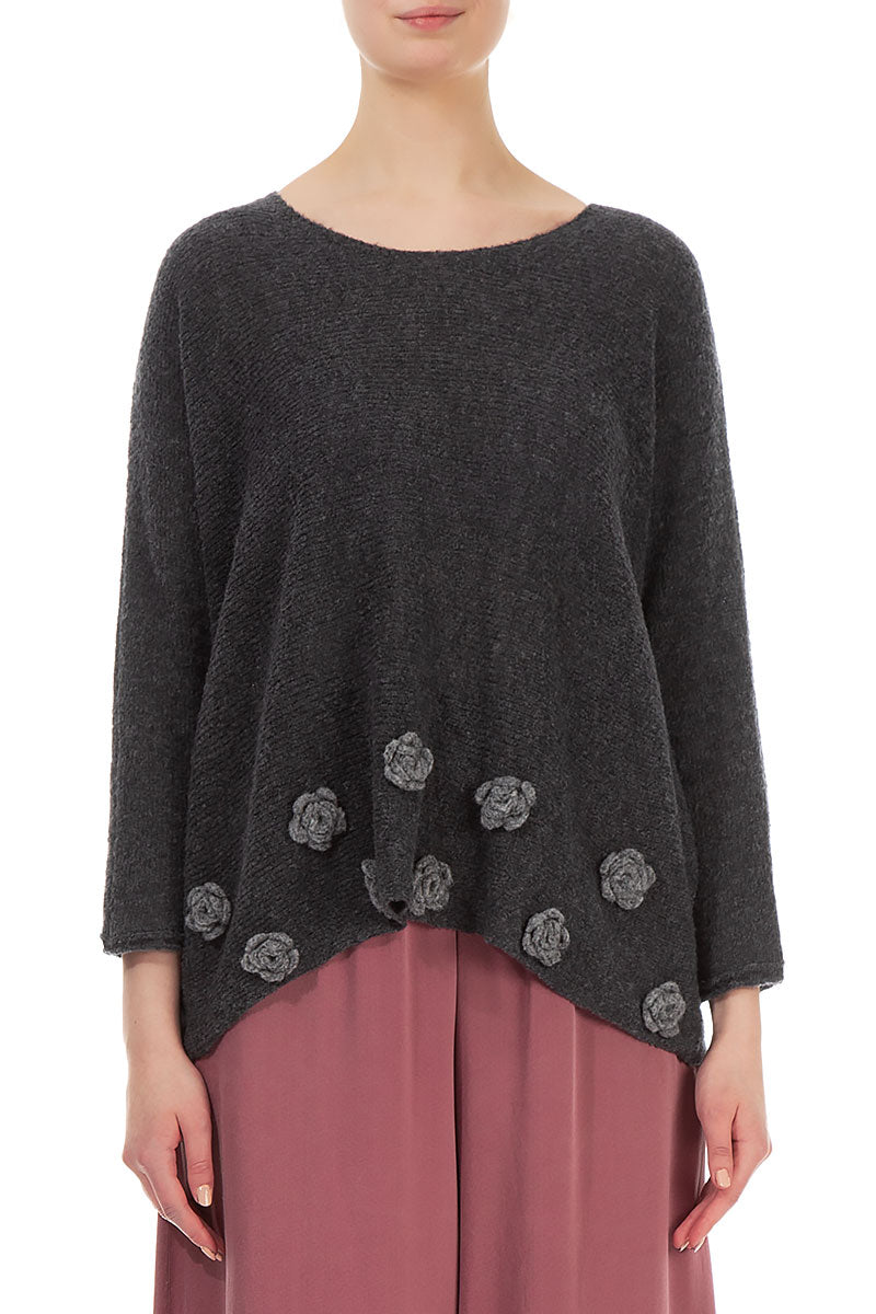 Light Flowers Dark Grey Wool Sweater 1