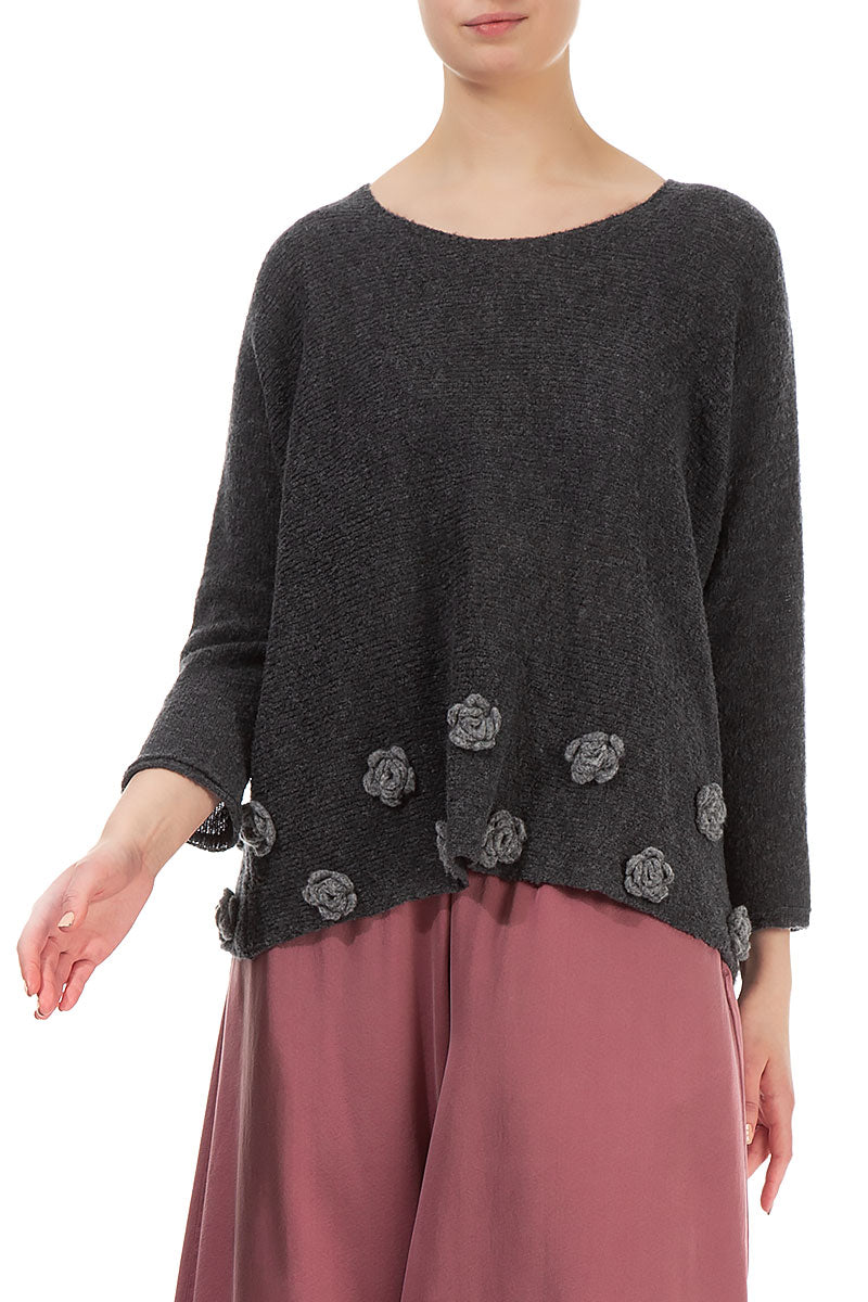 Light Flowers Dark Grey Wool Sweater 3