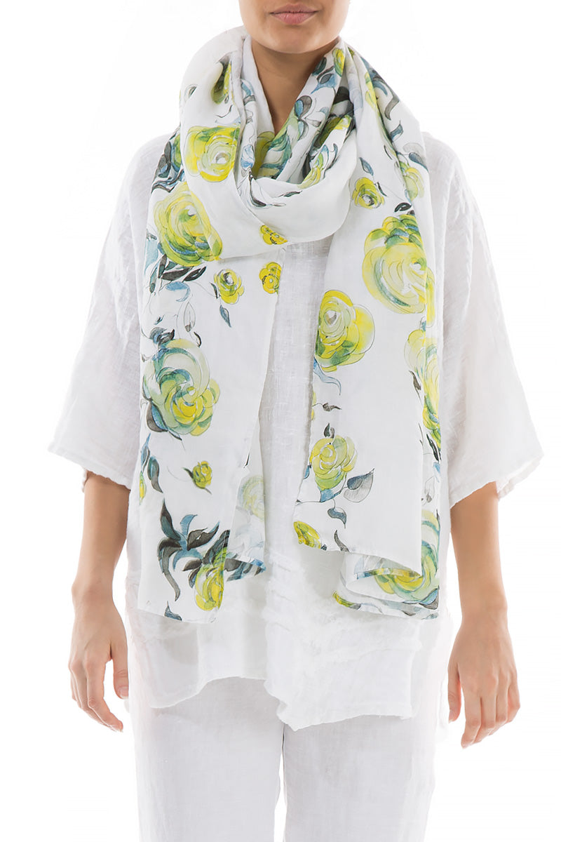 Lime Roses Linen Scarf