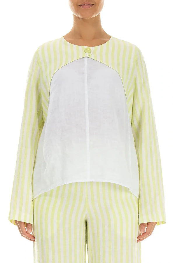 Lime Striped Linen Overlay Jacket