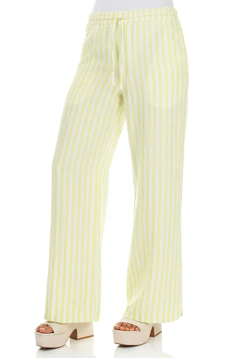 Lime Striped Linen Trousers