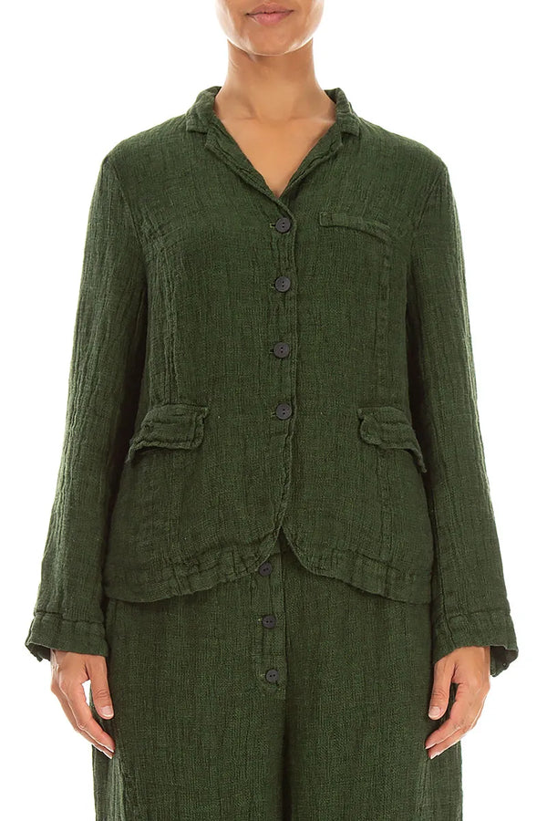 Lined Shamrock Green Mélange Linen Jacket 1