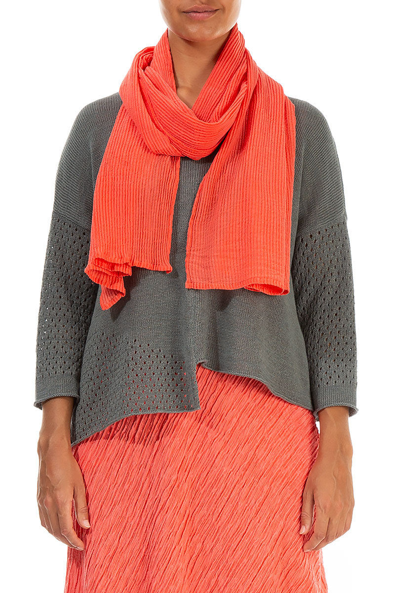 Living Coral Striped Silk Scarf