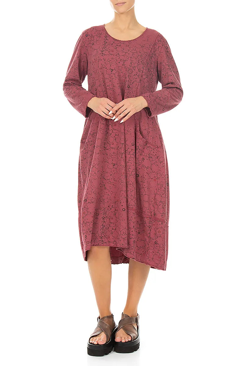 Long Antique Ruby Abstract Sketch Cotton Dress 4