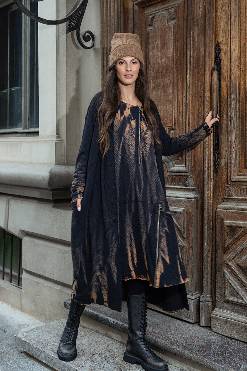 Long Balloon Tie-Dye Wavy Cotton Coat 7