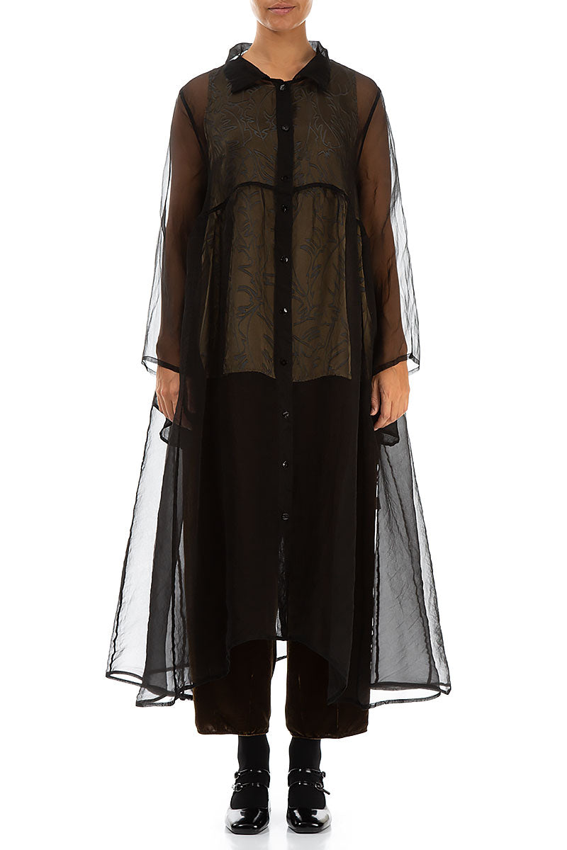 Long Black Silk Chiffon Jacket 1