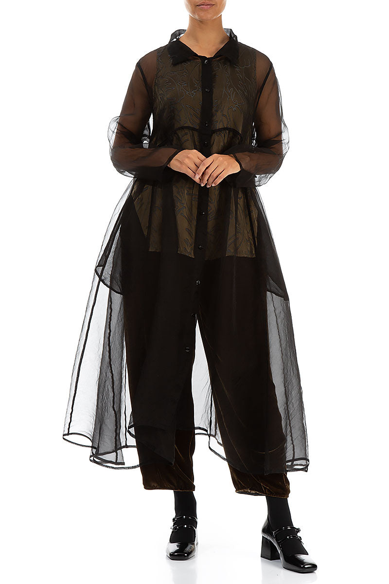 Long Black Silk Chiffon Jacket 4