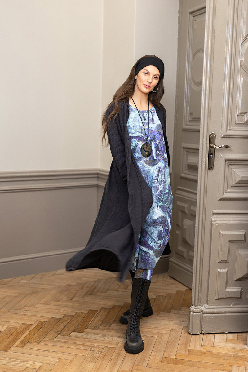 Long Graphite Mélange Linen Jacket 5