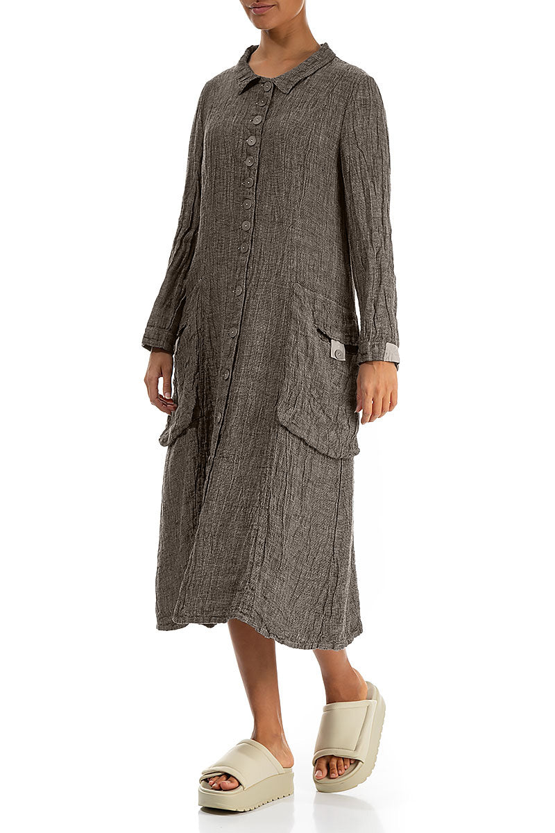 Long Buttonline Beige Mélange Linen Jacket 3