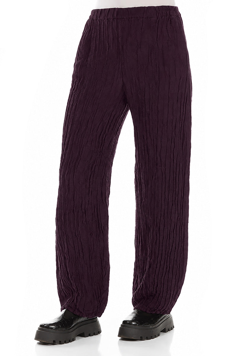 Long Deep Plum Crinkled Trousers