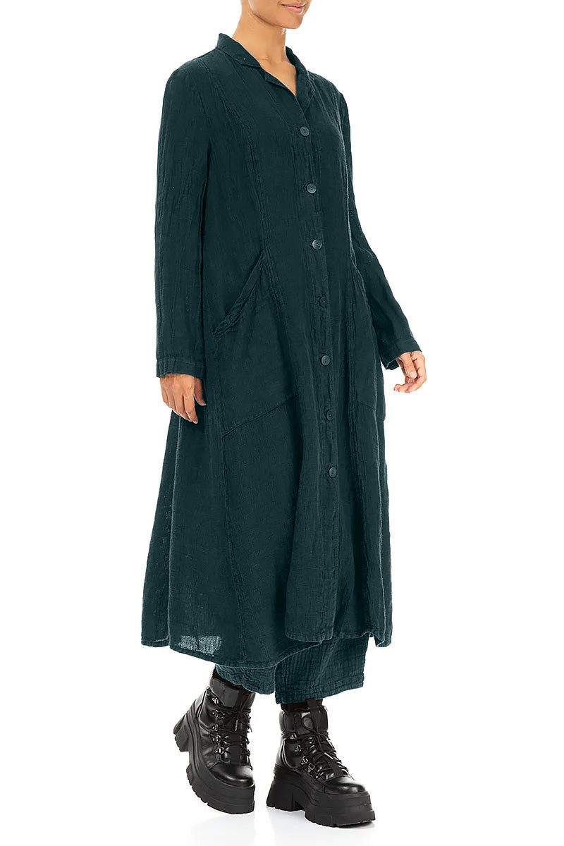 Long Peacock Mélange Linen Jacket 3