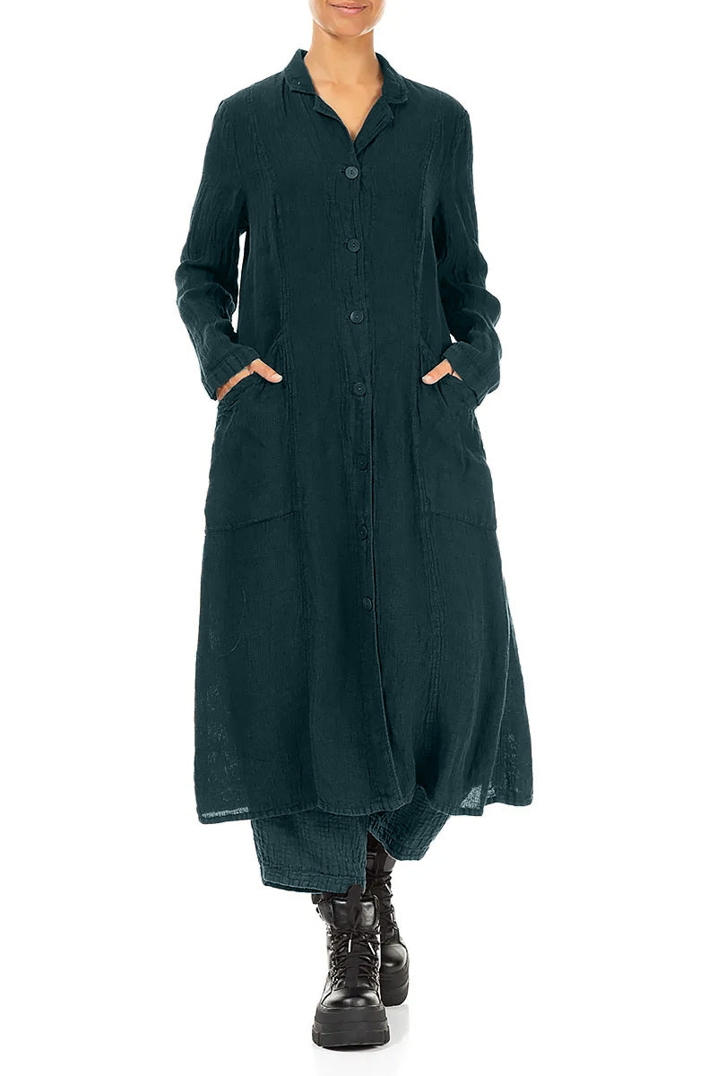 Long Peacock Mélange Linen Jacket 4