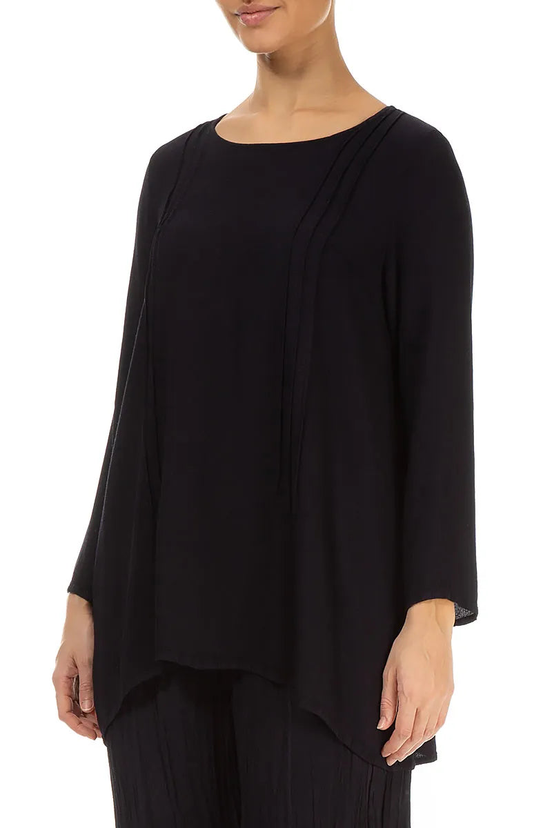 Long Sleeves Graphite Blue Viscose Blouse 3