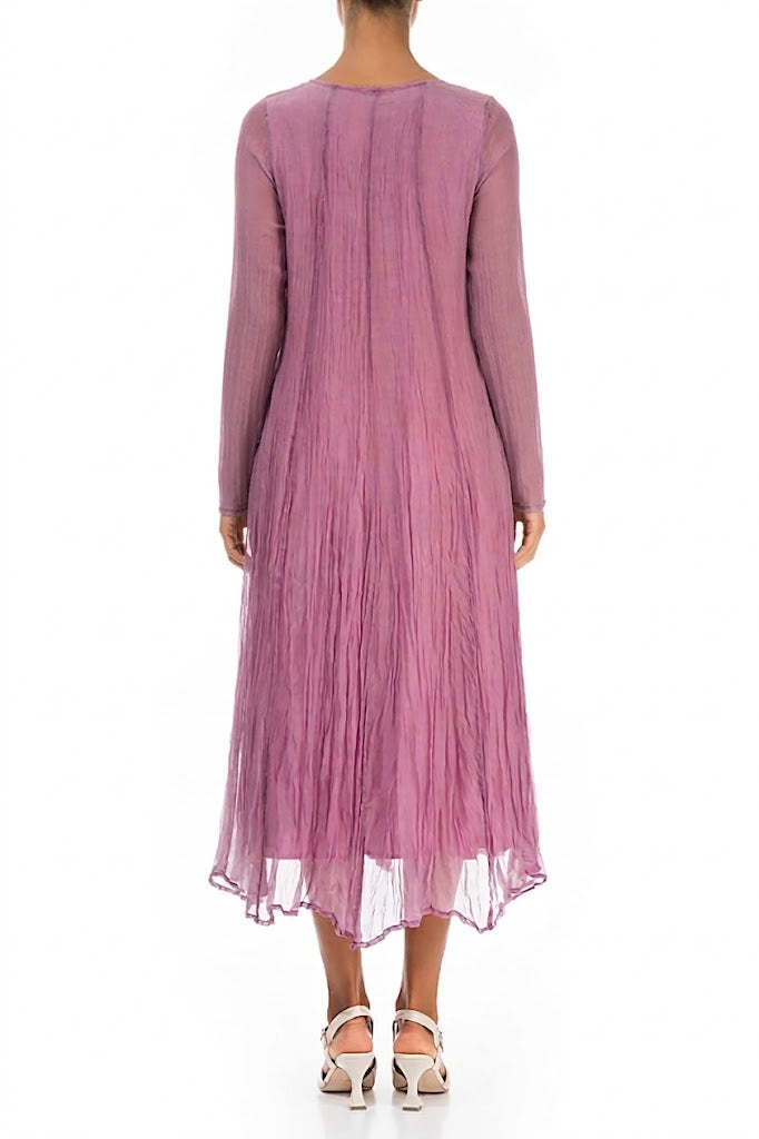 Long Sleeves Mauve Taupe Crumpled Silk Chiffon Dress 2